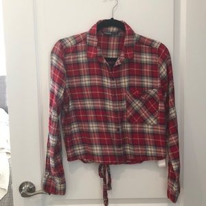 Zara Flannel Tie Back Top with Rose Appliqué, M